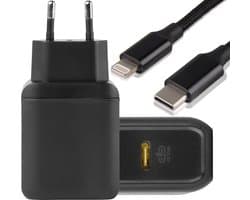 Oplaadstekker 25W USB-C Power Oplader met Kabel - Geschikt voor Apple iPad, iPhone met Lightning USB C Kabel - 2 Meter - Snellader - Zwart - USB C Lader