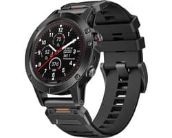 Stravo Garmin Fluororubber bandje geschikt voor Garmin Fenix 5x (Plus) / Fenix 6x (Pro) / Fenix 7x (Pro - Sapphire - Solar) / Garmin Fenix 8 - 51mm / Enduro 1-2-3 - Quickfit 26mm band voor Garmin smartwatches - Horlogebandje - Zwart