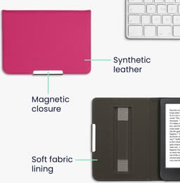 kwmobile flip cover geschikt voor Kobo Clara BW / Colour - Case met magnetische sluiting en handvat - Hoes voor e-reader in neon roze - design — thumbnail 4