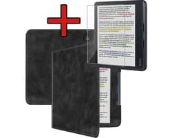 Hoes Geschikt voor Kobo Libra Colour - E-reader Hoesje Leer Luxe Bescherm Case Met Screenprotector - Hoes Geschikt voor Kobo Libra Colour Leren Hoes Book Cover - Zwart