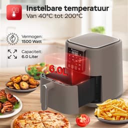 Turbotronic AF-250 Airfryer XL AirChef - 6L- Heteluchtfriteuse - Dual Heating - 50ºC tot 200ºC - 12 Kookprogramma's - Truffle Grey — thumbnail 3