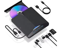THS Externe DVD Speler 7in1 - USB 3.0 - DVD’s & CD’s Branden en Lezen - DVD Speler Laptop - Externe DVD Speler voor Laptop - Geschikt voor Windows 11 - Mac OS - Externe CD Speler - DVD Brander - CD Brander - Portable