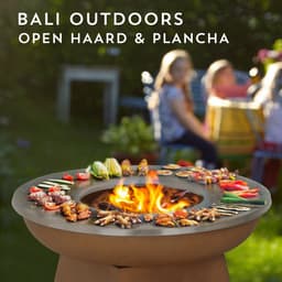 Bali OUTDOORS 3-in-1 Grillring BBQ en Plancha Grill en Vuurkorf– Staand Vuurschaal BBQ met Brandhout Opslagplaats - RVS ronde Teppanyaki Bakplaat - Houtskoolbarbecue – Buitenkeuken – Metaal – Roestbruin – Ø 58.5x H83cm — thumbnail 2