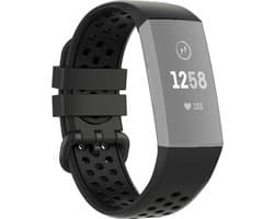 New Age Devi - Zwart Siliconen Bandje geschikt voor Fitbit Charge 3 Charge 3 SE Charge 4 Maat zie maatfoto black rubber smartwatch strap - Polsbandje voor Fitbit