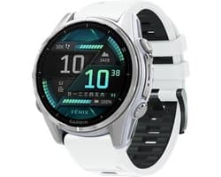 Stravo Siliconen bandje in Fenix 8 Stijl voor Garmin Fenix 5 (Plus)/Fenix 6 (Pro)/Fenix 7 (Pro-Sapphire-Solar)/Fenix 8-47mm/Fenix E-Garmin Epix (Pro) Gen 2-47mm - Quickfit 22 / 22mm band voor Garmin smartwatches - Horlogebandje - Wit/zwart