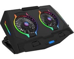 AQIRYS - Pluto - Gaming Laptop Cooler - Koeler - RGB - 2 Fans - Verstelbaar - Mobiel standaard - LCD Display - Tot 17"