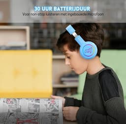 StayPowered Kinder Bluetooth Hoofdtelefoon - Perfect voor School & Reis - Veilig Volumeniveau - Heldere Geluidskwaliteit - met LED - Draadloos & Bekabeld - Versterkt Materiaal - Lange Batterijduur - Blauw/Rood- Levering Sneller dan Aangegeven! — thumbnail 2