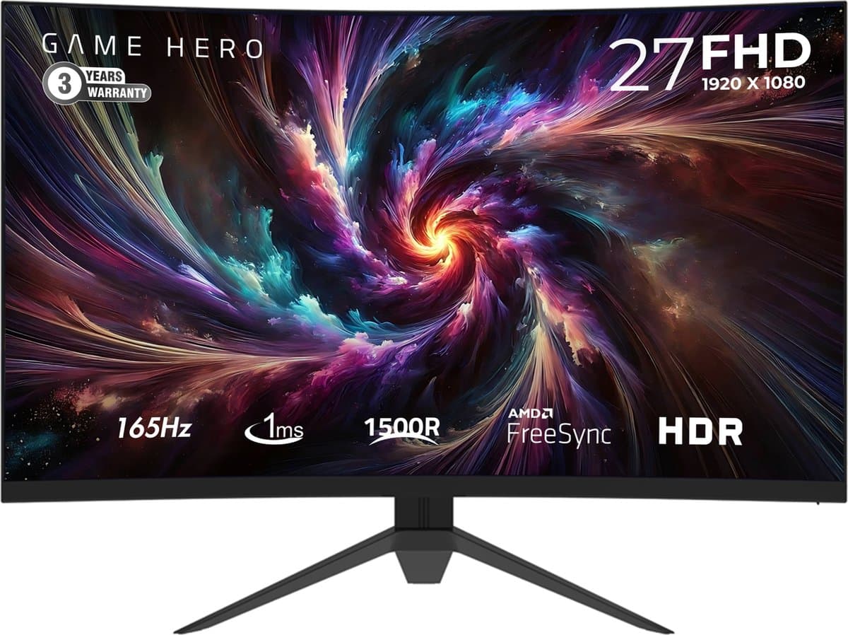 GAME HERO® 27 inch Full HD VA Curved Gaming Monitor - 165Hz - 1ms — afbeelding 1