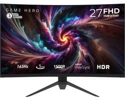 GAME HERO® 27 inch Full HD VA Curved Gaming Monitor - 165Hz - 1ms