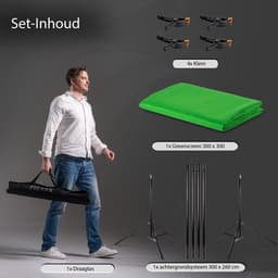 Pixetool - Green Screen Doek 300 x 300cm met achtergrondsysteem 260 x 300 cm - Achtergronddoek - Fotostudio - Green Screen Studio - Inclusief 4 klemmen — thumbnail 5