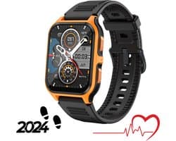 Tijdspeeltgeenrol Smartwatch - Heren & Dames - HD Touchscreen - Stappenteller, Calorieteller, Slaapmeter - Compatibel met Samsung, iPhone, Apple iOS, Android - Zwart/Oranje