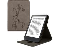 kwmobile hoes geschikt voor Kobo Clara BW / Colour - Cover voor e-reader in grijs - Stengels en Vlinder design