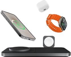 Favolt Site:3 Magsafe 3 in 1 Draadloze Oplader (MFi/QI) Magnetisch Laadstation voor iPhone Apple Watch AirPods Space Gray