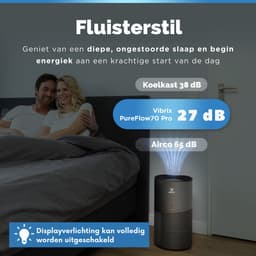 Vibrix PureFlow70 Pro Luchtreiniger / Air Purifier – EPA 14 + koolstoffilter – 468 m³/u – Voor kamers tot 70 m² – Ionisator – App-bediening – Zeer stil met slaapstand – Luchtkwaliteitindicator — thumbnail 5