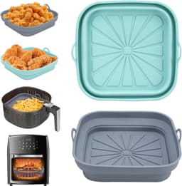 Air Fryer Siliconen Pot - 2 Stuks - Vierkant Opvouwbaar Dienblad - Herbruikbaar (groen + grijs) — thumbnail 1