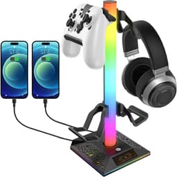 oCreon Draagbare Hoofdtelefoonhouder met RGB Verlichting & Dubbel Opladen - Gaming & Kantoor Accessoires — thumbnail 1
