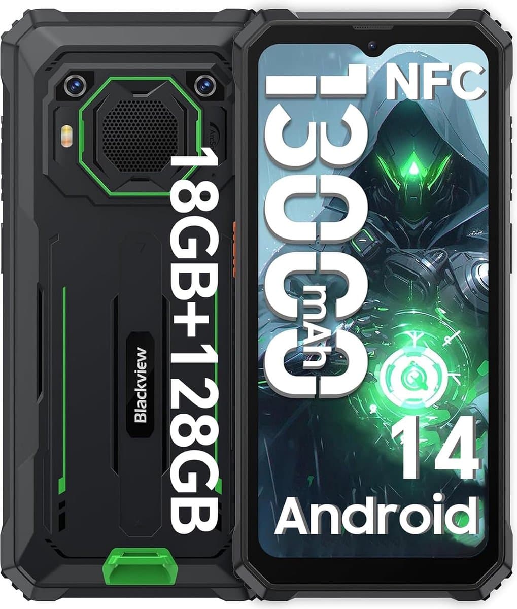 Blackview BV6200 Pro - Robuuste Smartphone - 18GB RAM - 128GB - 13000mAh - 6,56 inch - 4G Dual SIM - Android 14 - IP68 Waterdicht - NFC GPS - Groen — afbeelding 1