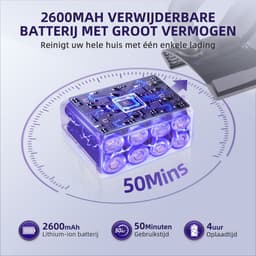 Elekiatech Steelstofzuiger-45000 Pa-2x 2600 mAh Accu's-Steelstofzuiger Draadloos-100 Minuten-1,5 L Stofbak-voor Tapijten en Harde Vloere — thumbnail 3