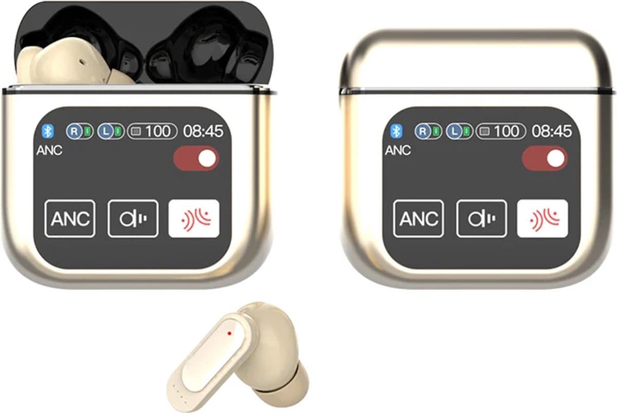 Otiume Draadloze Oordopjes - LCD Scherm Bluetooth Oortjes Wireless Earbuds Touchscreen Earphones - Goud — afbeelding 1