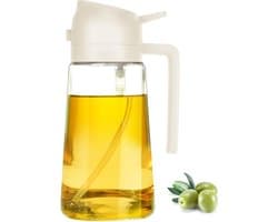 Flow Goods 2-in-1 Olijfolie Sprayer – Crème - Olijfolie Fles met Giet- en Sprayfunctie - Navulbaar Olie Glas – 470 ML – Cooking Spray - BBQ Accesoires – Airfryer