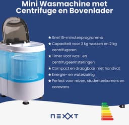 Nexxt Mini wasmachine - Bovenlader - Campingwasmachine - Enkele trommel - Voor 2.6KG was - Wit/Blauw — thumbnail 3