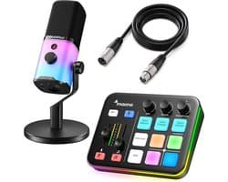Maono - Starterspack - PD100X & G1 NEO & XLR Kabel - Podcast Starterspack - Gaming Streaming - USB RGB Microfoon - Streaming Deck - DJ Mixer