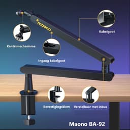 MAONO - BA92 - Zwart - Universele Boom Arm - Microfoon Arm - Zonder Microfoon - Horizontaal & Verticaal - Inclusief Kabelgoot — thumbnail 5