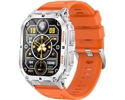 WizBay Premium Select® 1.96 inch AMOLED - Kompas - Bluetooth Bellen - Message - Dynamic Hartslag & Slaap Monitor - Bloeddruk & O2 - 100+ Sport Modi - 650mAh - Magnetic Laden - Zink Alloy Mat Zilveren Kast - Oranje TPU Band