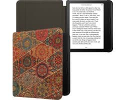 kwmobile Cork Case Compatible with Tolino Vision 6 - Book Style Protective e-Reader Flip Cover Folio Case - Fractions Dark Pink / Red / Blue