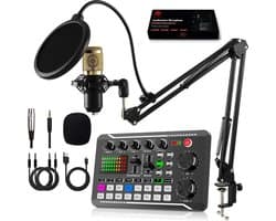 APO Electronics® - Podcast Starterspack - Gaming / Streaming / Podcasting - Condensator XLR Microfoon - Met Boom Arm - Streaming Deck - DJ Mixer