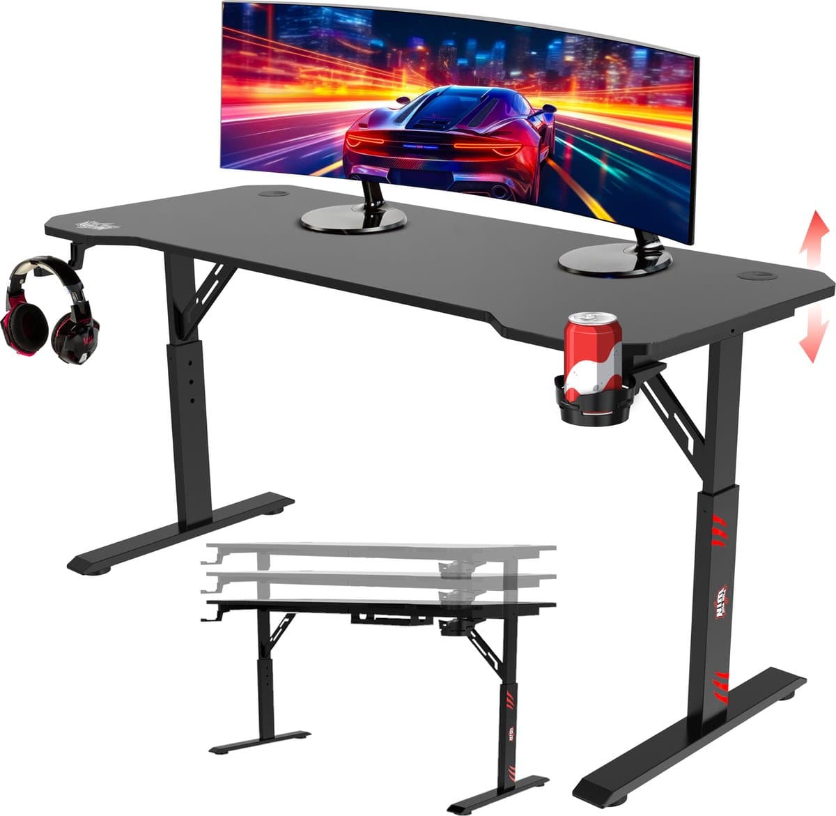For The Win Game Bureau - 140 cm - Gaming Bureau - Hoogte Verstelbaar - Gaming Desk - Incl. Muismat - Computertafel - Gaming Tafel - Computer Bureau - Game Desk - Gaming Bureaus — afbeelding 1