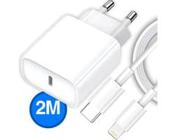 USB-C Snellader 20W – Geschikt voor iPhone, iPad & Meer – 2M USB-C naar Lightning Kabel – Snelle & Veilige Oplader