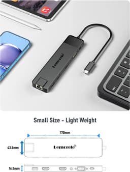 Lemorele™ TC100 USB-C Docking Station - 13-in-1 Hub - Dual HDMI 4K - VGA - Gigabit Ethernet - SD-kaartlezer - USB 3.0 — thumbnail 3