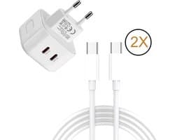 35 Watt USB C Adapter Oplader - Twee USB C Poorten Snellader Quick Charger - Inclusief 2 Stuks 60W USB C Naar USB C Kabel oplaadsnoer 1 Meter - Universeel Geschikt voor iPhone 15/16/iPad/Pro/2022/Macbook/Pro