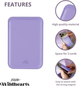 xoxo Wildhearts Wallet geschikt voor MagSafe Apple iPhone 12 / 13 / 14 / 15 / 16 / Mini / Pro / Pro Max / Plus - Card Holder - Pasjeshouder - Magnetische kaarthouder - Portemonnee - Leer - Lila / Paars — thumbnail 3