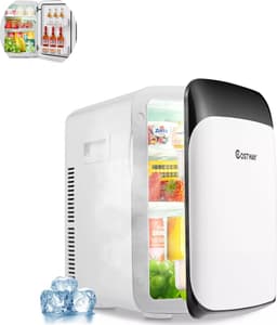 Luxe Mini Koelkast - 15 Liter - Koelen & Verwarmen - Zwarte Glazen Deur - Mat Zwart - Mini Fridge - (Skincare, Medicijnen, Eten, Drinken) Modern auto kantoren kamers camping tuin — thumbnail 1