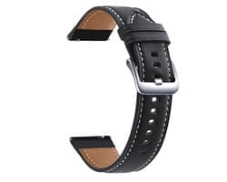 Zwarte PU Lederen Horlogeband 22mm - PU Leer, Zilver kleur gesp Quick Release, Geschikt voor Smartwatch en analoge horloges bijvoorbeeld Garmin, Seiko, Fossil & Meer