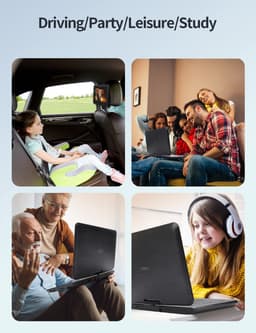 YOTON YD155 Draagbare DVD-Speler Auto - 15,5" Draaibaar HD-Scherm - Accu - 4-6 Uur Speeltijd - Voor SD-kaart/USB/Sync TV - Zwart — thumbnail 4