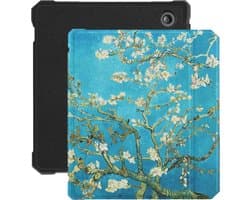 Lunso - Geschikt voor Kobo Libra 2 (7 inch) - Vegan saffiano leren sleepcover hoes - Van Gogh Amandelbloesem
