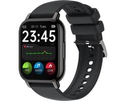 Belesy® PARK 66 - Smartwatch Dames - Smartwatch Heren - Horloge - 1.85 inch – kleurenscherm – Stappenteller – Bellfunctie- Gezondheidsindicatoren – Je eigen foto als wijzerplaat - Siliconen - Zwart - Moederdag