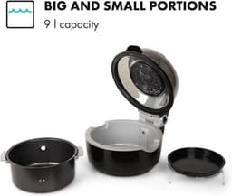 Klarstein VitAir heteluchtfriteuse, 1400 watt, vetvrij frituren + bakken + grillen + roosteren, halogeen-infrarood-verwarmingselement, automatisch, antiaanbaklaag, zwart — thumbnail 4