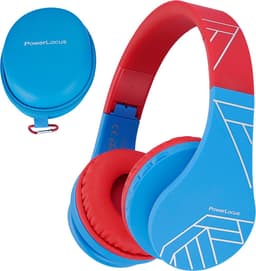 PowerLocus P1 Kids Kinder Koptelefoon Draadloos - Koptelefoon voor kinderen - Veilig volume van 85 dB - Bluetooth Hoofdtelefoon - Met microfoon - incl. Premium Case - Blauw/Rood — thumbnail 1