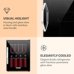 Klarstein Mini Koelkast met Glazen Deur, Mini Koelkast voor Kamer, Kleine Drankkoelkast met Verstelbare Planken, 33 Liter, Stille Indoor/Outdoor Koelkast - Compact - Zwart - LED Touch - Mini Fridge - Hotelkoelkast - Kleine Koelkast — thumbnail 3