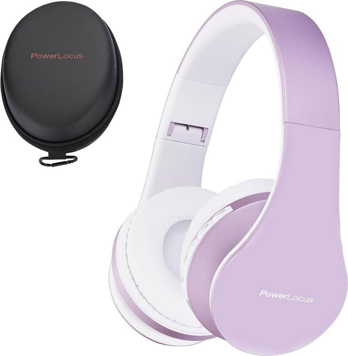 PowerLocus P1 Bluetooth Koptelefoon – Draadloos – Over Ear – Met Microfoon – Inklapbaar - incl. Hoes – Wit/Paars — afbeelding 1