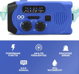 Noodradio - Solar - Opwindbaar - Blauw - Powerbank Zonne-energie - Zaklamp - Opwindbare Radio - Noodpakket — thumbnail 4