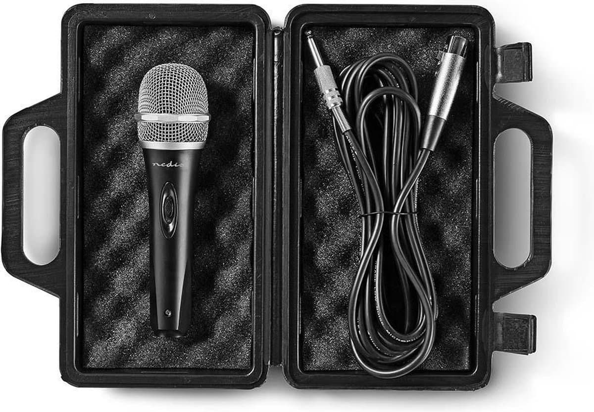 Nedis Bedrade Microfoon - Cardioïde - Afneembare Kabel - 5.00 m - 50 Hz - 15 kHz - 600 Ohm - -72 dB - Aan/uit knop - Inclusief reiskoffer - ABS / Aluminium - Grijs / Zwart — afbeelding 1