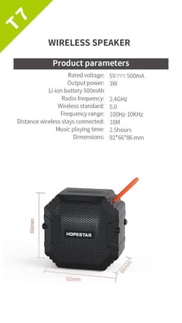 Hopestar T7 Zwart Outdoor Draagbare Mini Draadloze Bluetooth Speaker IPX7 Waterdichte - Outdoor - Subwoofer 360 Stereo — thumbnail 3