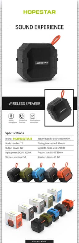 Hopestar T7 Zwart Outdoor Draagbare Mini Draadloze Bluetooth Speaker IPX7 Waterdichte - Outdoor - Subwoofer 360 Stereo — thumbnail 2
