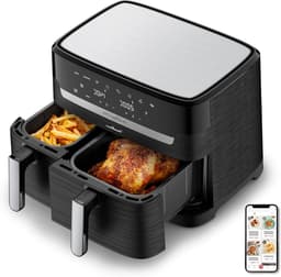 Heteluchtfriteuse Dubbel - Airfryer Twee Lades - Complete Maaltijden Bereiden - Twee Gerechten Tegelijk - 8.3 L - Zwart — thumbnail 1