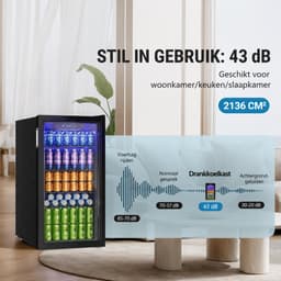 Brandistry - Drankenkoelkast - Drankkoelkast - Koelkast - Glazen Deur - Verstelbare Planken - 90 Liter - LED Verlichting - Grijs — thumbnail 4